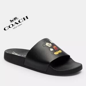 NWT ❤️Coach x Disney Mickey Mouse Black Slides Sandals